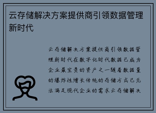 云存储解决方案提供商引领数据管理新时代
